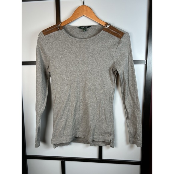 Lauren Ralph Lauren Tops - Lauren Ralph Lauren Gray Knit Top Shirt Faux Suede Zipper Shoulders Women Size M